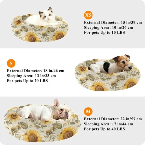 Vista 6 de Pet Dog Beds Relieve Stress Fluffy Dog Pillow Bed for Small Size Pets Sleeping XS Aesthetic Sunflower Neutral