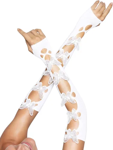 Vista 2 de Leg Avenue Calentadores de brazo con apliques de mariposa opacos para mujer