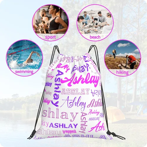 Vista 6 de Mochila personalizada con cordón para hombres y mujeres, pequeña bolsa de gimnasio, playa, compras, deporte, yoga, Nombre personalizado-18, Mochilas