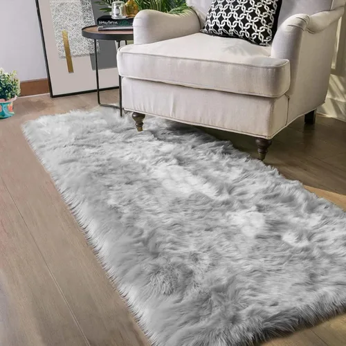 Vista 17 de Latepis - Alfombra rectangular de piel sintética tipo lana de oveja suave y esponjosa de estilo bohemio para sala de estar, dormitorio y residencias