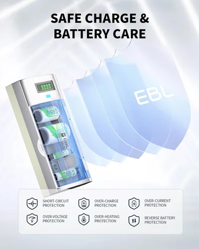 Vista 7 de EBL 906 cargador inteligente para baterías recargables AA AAA C D 9V con 4 baterías recargables 5000mAh C