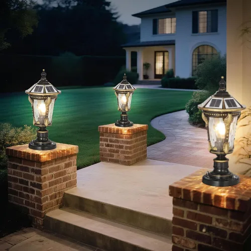 Vista 7 de Luces solares para postes de 15.75 pulgadas para exteriores, modernas lámparas de pilar de columna, farol LED de poste alimentado por energía solar