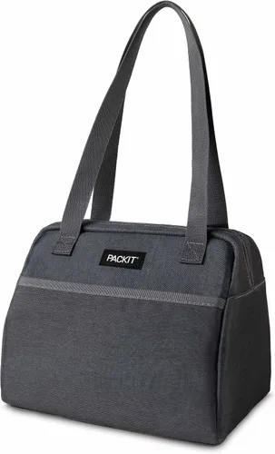 Vista 16 de PackIt® Lonchera Hampton congelable, color negro, fabricada con tecnología ECOFREEZE®, plegable, reutilizable, cierre de cremallera con bolsillo