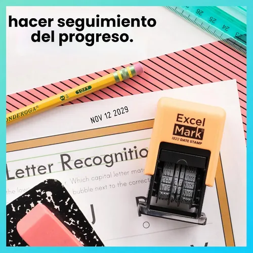 Vista 7 de ExcelMark Sello de fecha 1822 – Perfecto para envío, recepción, vencimiento y fechas de vencimiento (tinta negra, montaje de melocotón)