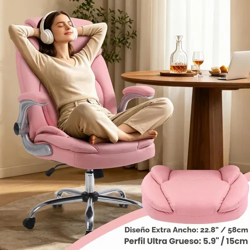 Vista 5 de Sillas de oficina ejecutivas ergonómicas con soporte lumbar ajustable, silla de gestión mecedora de 90-120°, sillas de escritorio giratorias