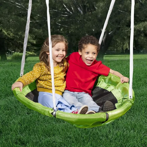 Vista 7 de XDP Recreation Surf N Swing - Juego de columpio y juego de 5 estaciones de acero pintado para niños con tobogán ondulado, protectores de piernas