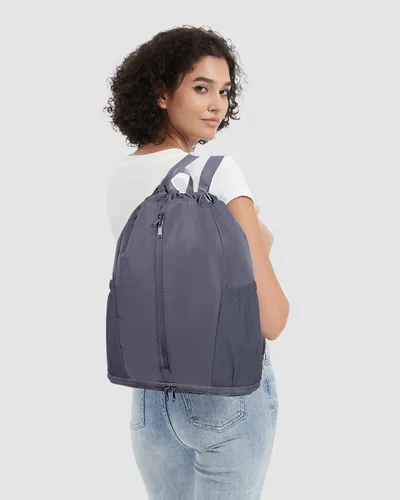 Vista 9 de sportsnew Mochila deportiva con cordón y compartimento para zapatos, mochila con cordón para mujeres y hombres, patente pendiente, Gris, Classic