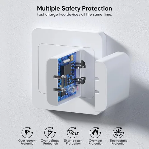 Vista 5 de Cargador rápido para iPhone de 10 pies, [certificado Apple MFi] Paquete de 2 cargadores rápidos PD Dual Apple, bloque de carga USBC, cable Lightning