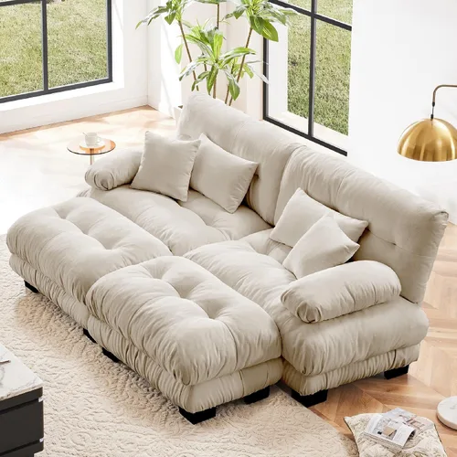 Vista 39 de KEIKI Sofá modular de 94 pulgadas con 4 almohadas, cómodo juego de sofá biplaza Cloud para sofá de asiento profundo suave y profundo, sofá biplaza