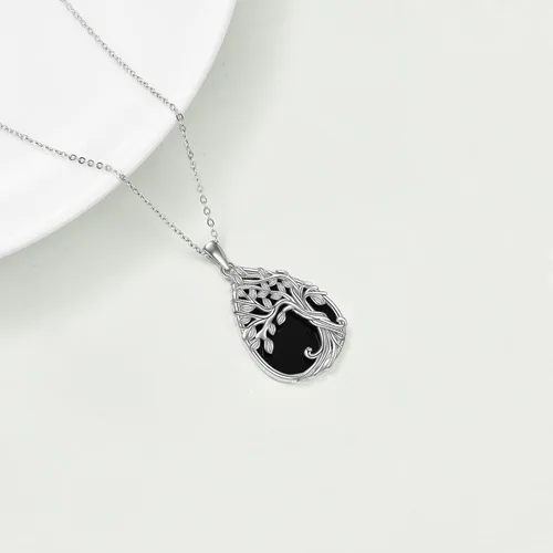 Vista 47 de ONEFINITY Collar de plata de ley 925 con diseño de árbol de la vida con colgante de nudo celta de concha de abulón para mujer