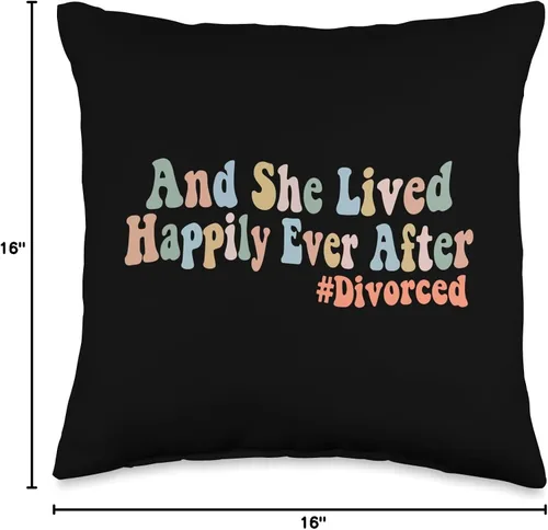 Vista 4 de And She Lived Happily Ever After Divorced Groovy - Almohada divertida, 16 x 16 pulgadas, multicolor