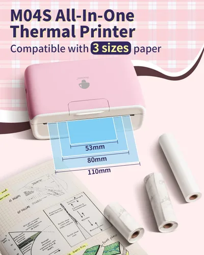 Vista 2 de Phomemo Impresora térmica portátil M04S con papel térmico no adhesivo blanco de 4.331 in, 3 rollos