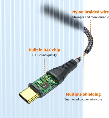 Vista 5 de JXMOX Adaptador USB tipo C a conector de auriculares hembra de 0.138 pulgadas, USB C a audio auxiliar, cable compatible con iPhone 17 Air 16 15 Pro