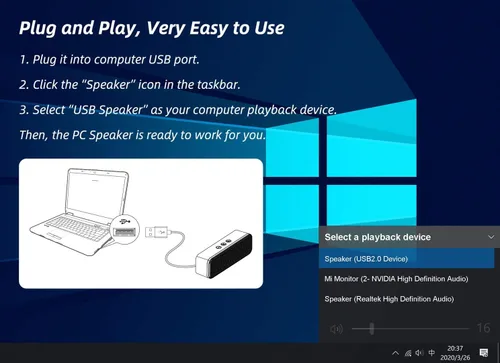 Vista 8 de LIELONGREN [Nuevo] Altavoz USB para computadora de escritorio, altavoz portátil, altavoz de PC, barra de sonido de computadora pequeña con sonido