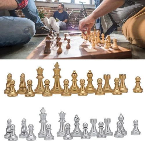Vista 2 de Honio Juego de ajedrez dorado y plateado duradero de 1.93 pulgadas para juegos de rompecabezas