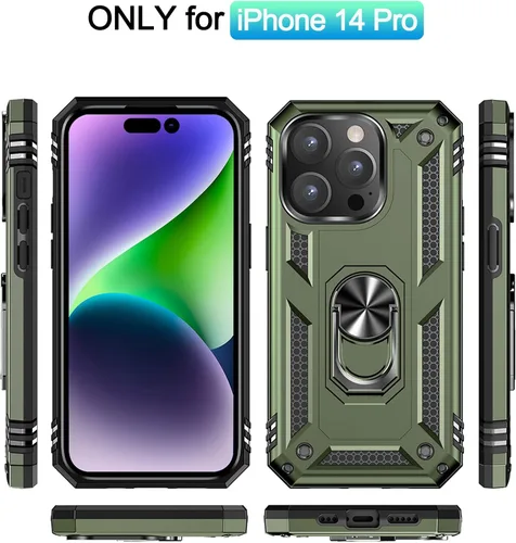 Vista 3 de ADDIT i Phone 14 Pro - Funda para iPhone 14 Pro, con anillo de soporte, soporte ajustable, grado militar, protección resistente, a prueba de golpes