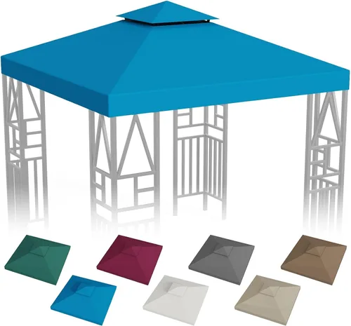 Vista 12 de Toldo de repuesto para cenador de 10 x 10 pies, refugio al aire libre para parte superior más pequeña, cubierta de dosel de doble nivel (beige)