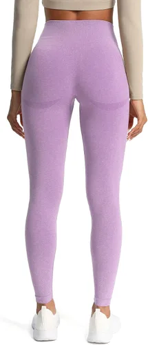 Vista 4 de Aoxjox Leggings de entrenamiento sin costuras para mujer, con contorno de sonrisa, cintura alta, pantalones de yoga para gimnasio