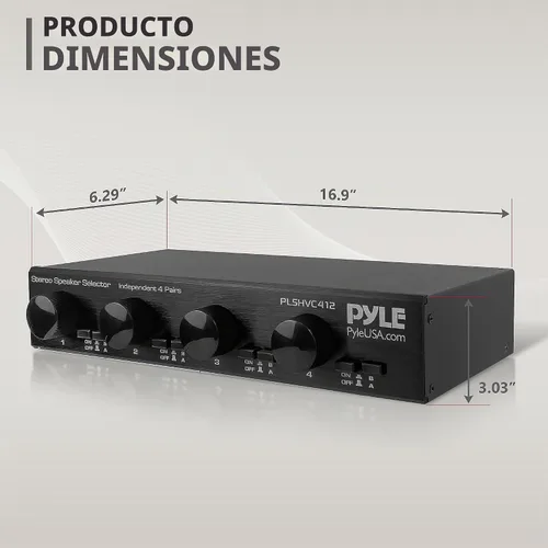 Vista 7 de Pyle Selector de Altavoces Estéreo de Alta Potencia de 4 Canales con Control de Volumen - Construcción de Carcasa Resistente y Duradera, Disipador