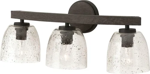 Vista 4 de Capital Lighting 147621CK-536 Clive - Luces de tocador con cúpula de cristal sembrado de madera de mango cepillado y piedra para baño, 2 luces