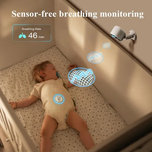 Vista 3 de Sense-U Monitor de bebé con batería, cámara de seguridad inteligente, uso en interiores y exteriores, detección de respiración AI, monitor de video