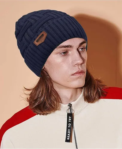 Vista 32 de Loritta Gorro de invierno cálido de punto grueso y holgado para hombre