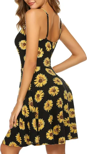 Vista 4 de ACEVOG Vestido de verano para mujer, floral, sin mangas, ajustable, con tirantes delgados, cuello en V, salida de baño, acampanado, debajo