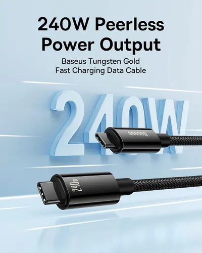 Vista 2 de Baseus Cable USB C, 240 W PD 5A de carga rápida USBC a USBC, cable de carga tipo C de aleación de zinc trenzado para iPhone 17 16 Pro/Plus/Pro Max