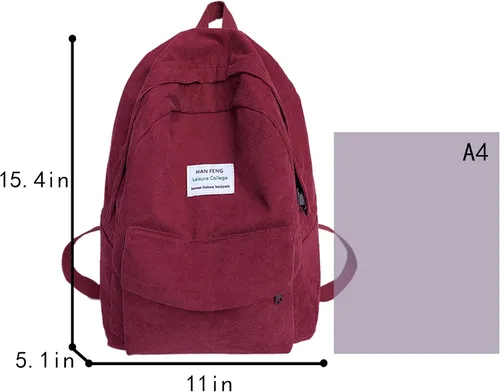 Vista 7 de Lobagve Mochila escolar de pana, mochila grande para universidad, mochila para computadora portátil, mochila de viaje para niña y niño, 6389 rojo