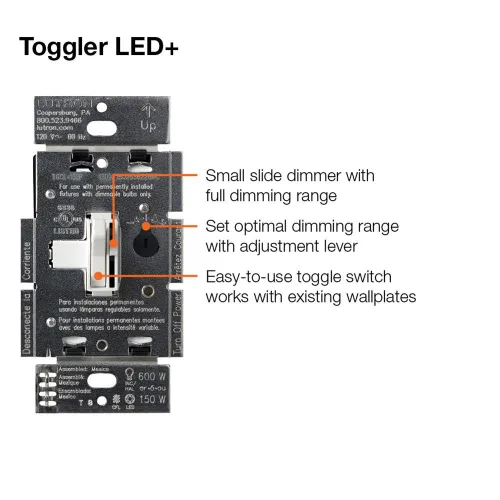 Vista 11 de Lutron Ariadni/Toggler LED+ Interruptor Regulador de Luz para LED Regulable, Halógeno e Incandescente Interruptor Dimmer, 150W, Unipolar/3-Vías
