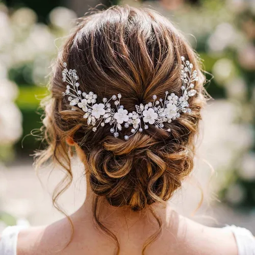 Vista 3 de Gorais - Enredadera de flores para novia con cristales, accesorios de boda con perlas para el cabello de mujeres y niñas Accesorio para el cabello