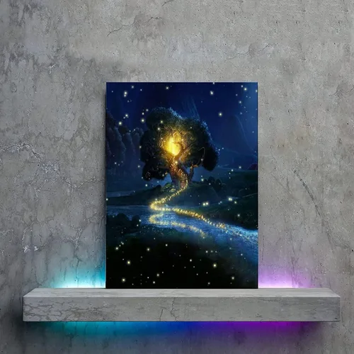 Vista 2 de Póster de gran árbol rodeado de luciérnagas, impresión en lienzo giclée para decoración del hogar, habitación, oficina, regalos con o sin marco