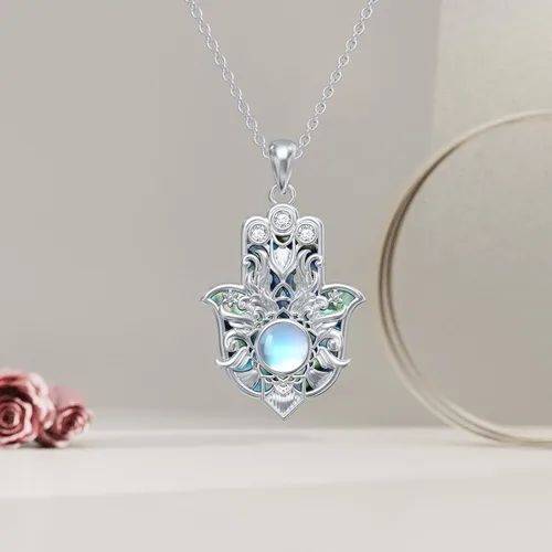 Vista 5 de PROESS Collar Hamsa de plata de ley 925 para mujeres y hombres, protector de amuleto, joyería de regalo