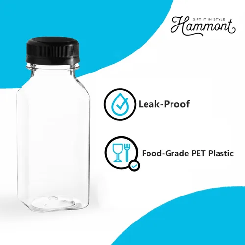 Vista 3 de Botellas de plástico Hammont con tapas - Botellas transparentes de PET para café helado y jugo, paquete de 24 - Botella reutilizable para jugos