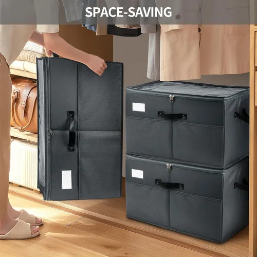 Vista 8 de Organizador de almacenamiento de zapatos para armario para 16 pares, 1 paquete de cajas de zapatos con cubierta transparente y asas resistentes