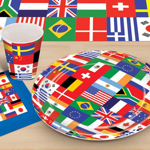 Vista 6 de Beistle 8 piezas de papel desechable y duradero, banderas del mundo internacional, platos de viaje temáticos para fiestas, 9 pulgadas, multicolor