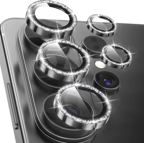 Vista 25 de YWXTW para Samsung Galaxy S23 Ultra Protector de lente de cámara, Protector de pantalla de lente de cámara de vidrio templado con anillo metálico