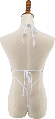 Vista 4 de SHERRYLO Ver a través de una pieza traje de baño de corte alto micro monokini bikini mini malla transparente traje de baño, Blanco