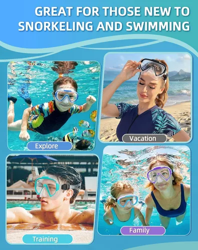 Vista 9 de Gafas de natación para adultos y niños, gafas de natación antivaho con cubierta para la nariz, sin fugas, máscara de buceo de esnórquel transparente