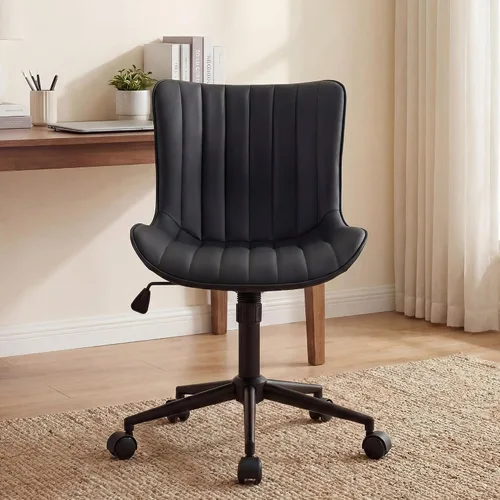 Vista 3 de Kidol & Shellder Silla de escritorio de oficina con ruedas, moderna silla giratoria de cuero sin brazos con respaldo acolchado cómodo, ergonómico