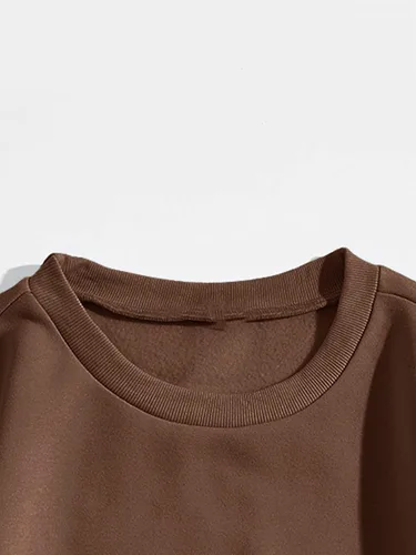 Vista 3 de MakeMeChic Sudadera casual de manga larga de gran tamaño con cuello redondo para mujer