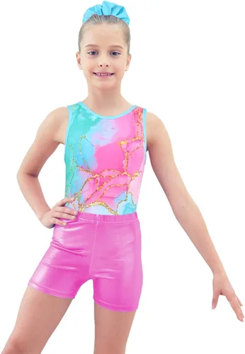 Vista 2 de Leotardos de gimnasia para niñas con pantalones cortos brillantes para bailar ballet