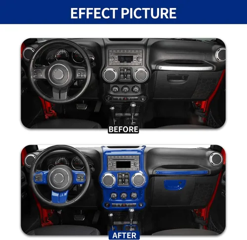 Vista 2 de RT-TCZ para Jeep JK Kit de Adornos Interiores Azul, Adorno de Panel de Tablero de Consola Central para Jeep Wrangler JK JKU 2011-2017 Accesorios