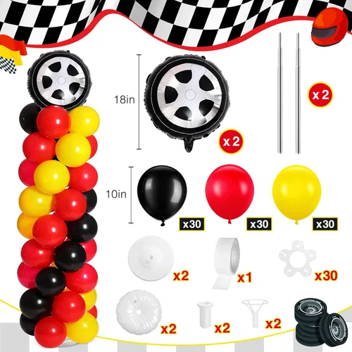 Vista 2 de Lunmon 159 piezas de decoración de fiesta de cumpleaños de autos de carreras, incluye 129 semáforos, juego de soporte para globos, 2 neumáticos