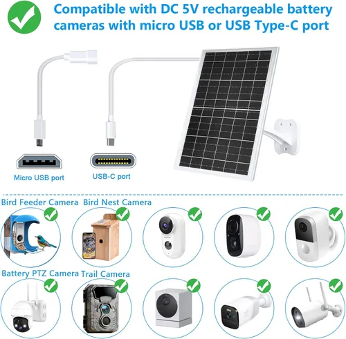 Vista 3 de Zivif Panel Solar USB de 13W para Cámaras de Seguridad, Cargador Solar con Cable USB-C, DC 5.5x2.1mm y Puerto Micro USB, Resistente al Agua IP66