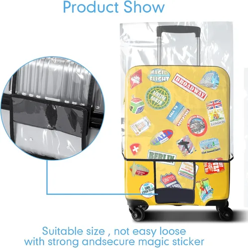 Vista 4 de Sherr 3 fundas transparentes para equipaje para maleta, impermeable, protector de equipaje, cubierta protectora para viajes, Transparente, negro.