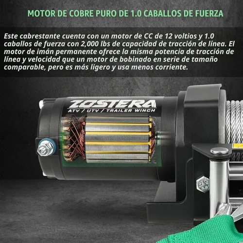Vista 5 de Cabrestante de 2000 libras para ATV, con cable de acero, cabrestante ATV con interruptor de control remoto manual con cable, impermeable IP65