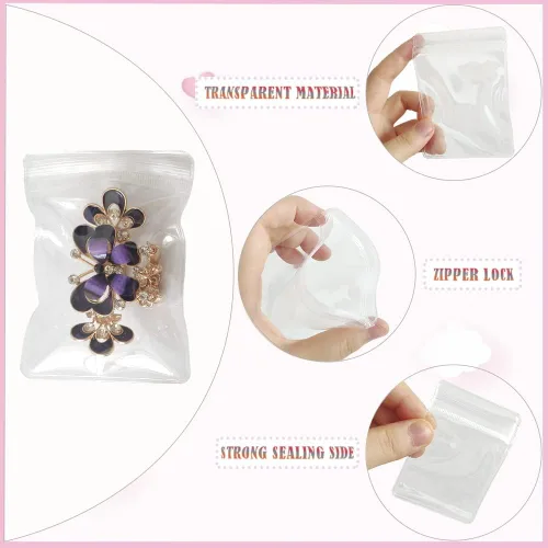 Vista 2 de 120 bolsas de plástico autosellables de PVC, bolsas transparentes con cierre de cremallera, bolsas transparentes para embalar joyas, anillos