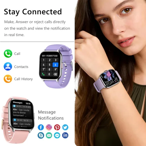 Vista 3 de Reloj inteligente 45mm para mujeres y hombres (Marcador/Contestar llamadas), reloj rastreador de fitness de 2.0" con monitor de frecuencia