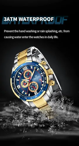 Vista 8 de NAVIFORCE Reloj analógico de cuarzo con cronógrafo para hombre con pulsera de acero inoxidable